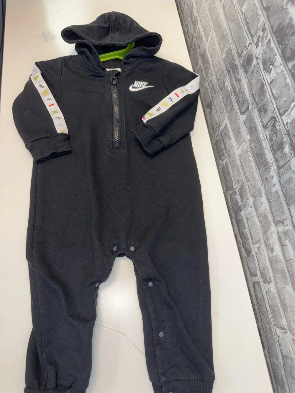 Nike Black Hooded Baby One-Piece Footie with‎ White Logo